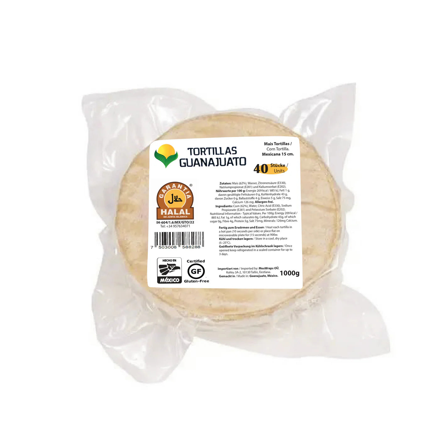 MAIZ GUANAJUATO TORTI 15 cm WHITE CORN MEXICANA 1 kg